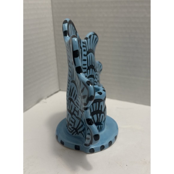 Lucie de Moyencourt Blue & Black Glazed Stoneware Shell Candle Holder - Picture 2 of 8